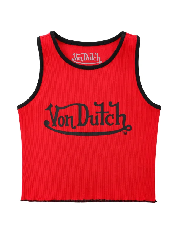 Women's Ribbed Crop Tanks - Red and Black sold by Von Dutch