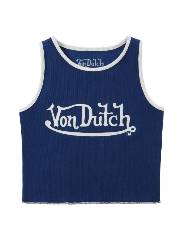 Women's Ribbed Crop Tanks - Navy and White sold by Von Dutch