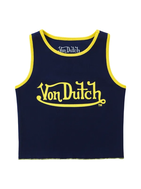 Women's Ribbed Crop Tanks - Navy and Yellow sold by Von Dutch