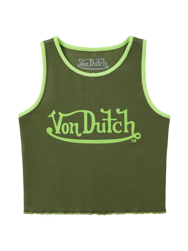 Women's Ribbed Crop Tanks - Green made by Von Dutch