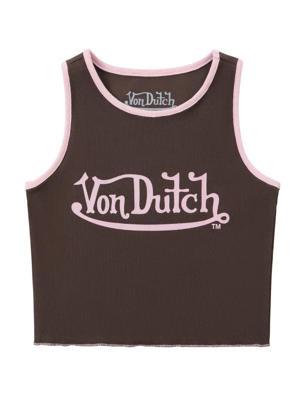 Women's Ribbed Crop Tanks - Brown and Pink sold by Von Dutch