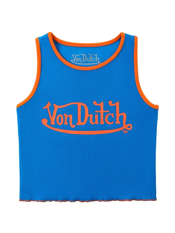 Women's Ribbed Crop Tanks - Blue and Orange sold by Von Dutch
