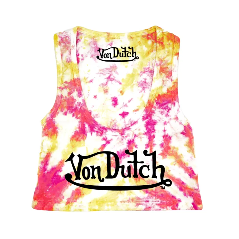 Classic Women's Tie-Dye Crop Tank - Pink and Orange sold by Von Dutch