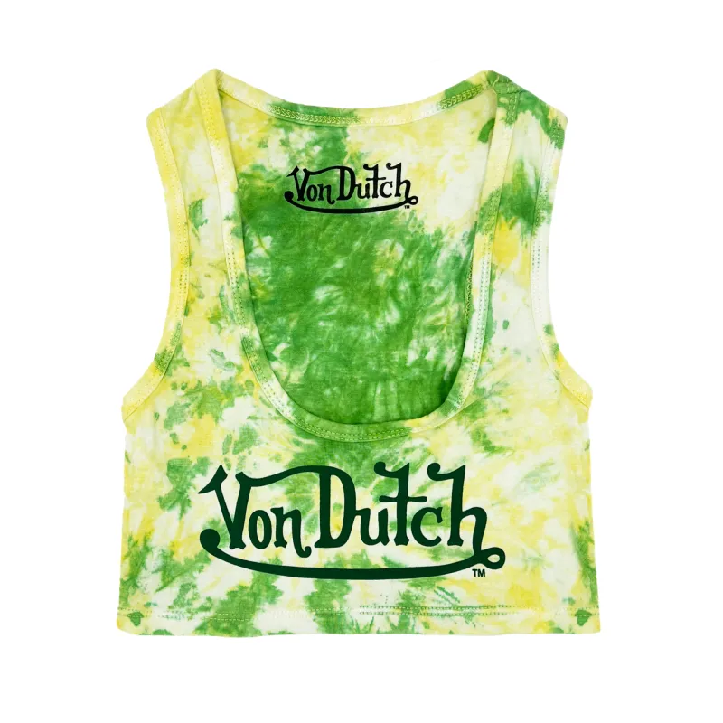 Classic Women's Tie-Dye Crop Tank - Green and Yellow sold by Von Dutch