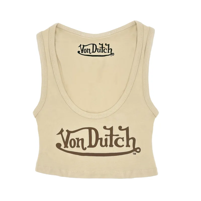 Classic Women's Crop Tank - Beige and Brown sold by Von Dutch