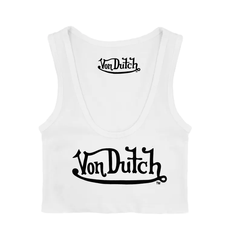 Classic Women's Crop Tank - White and Black sold by Von Dutch