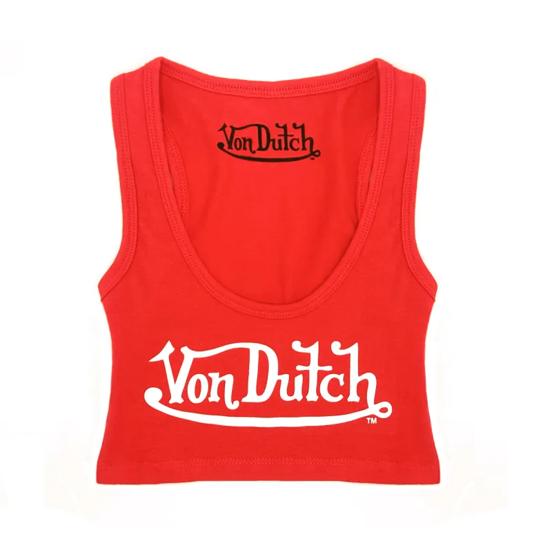 Classic Women's Crop Tank - Red and White sold by Von Dutch