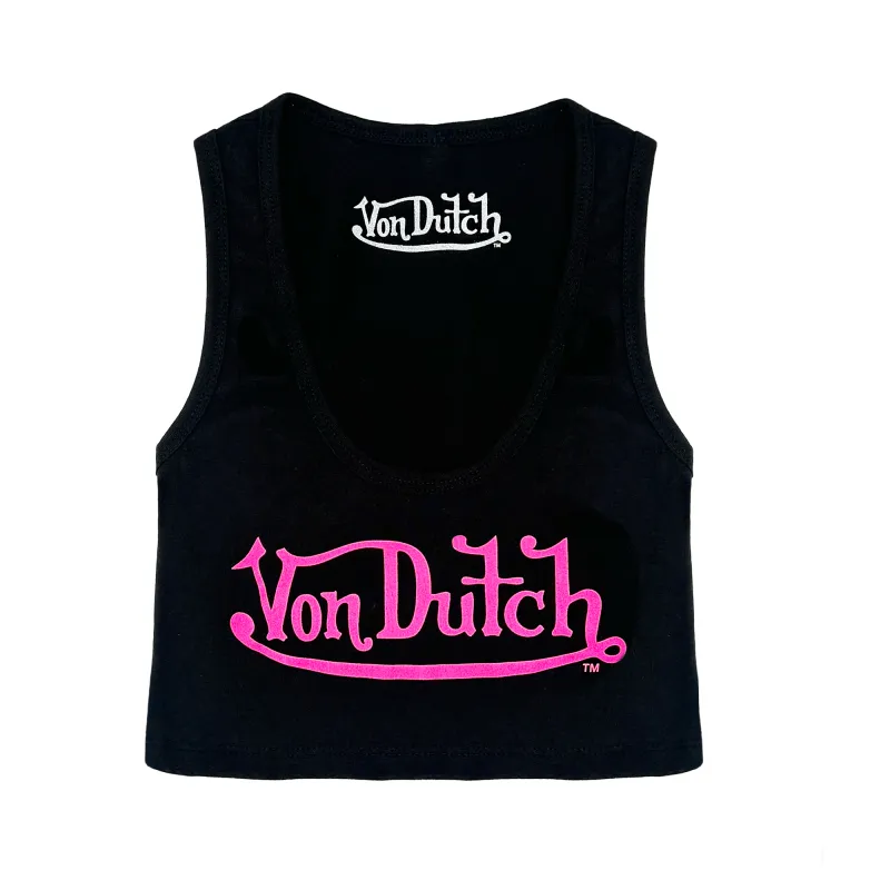 Classic Women's Crop Tank - Black and HotPink sold by Von Dutch