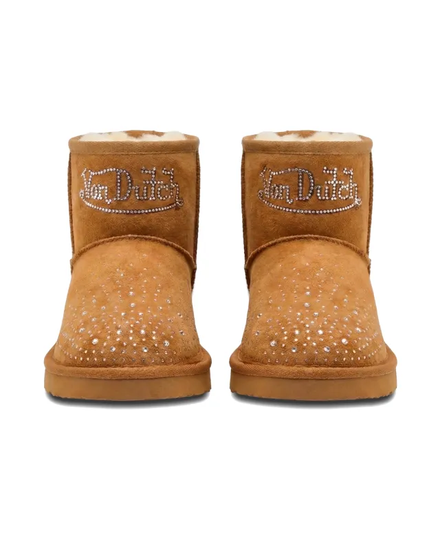 RHINESTONE SHEARLING BOOT - CHESTNUT made by Von Dutch