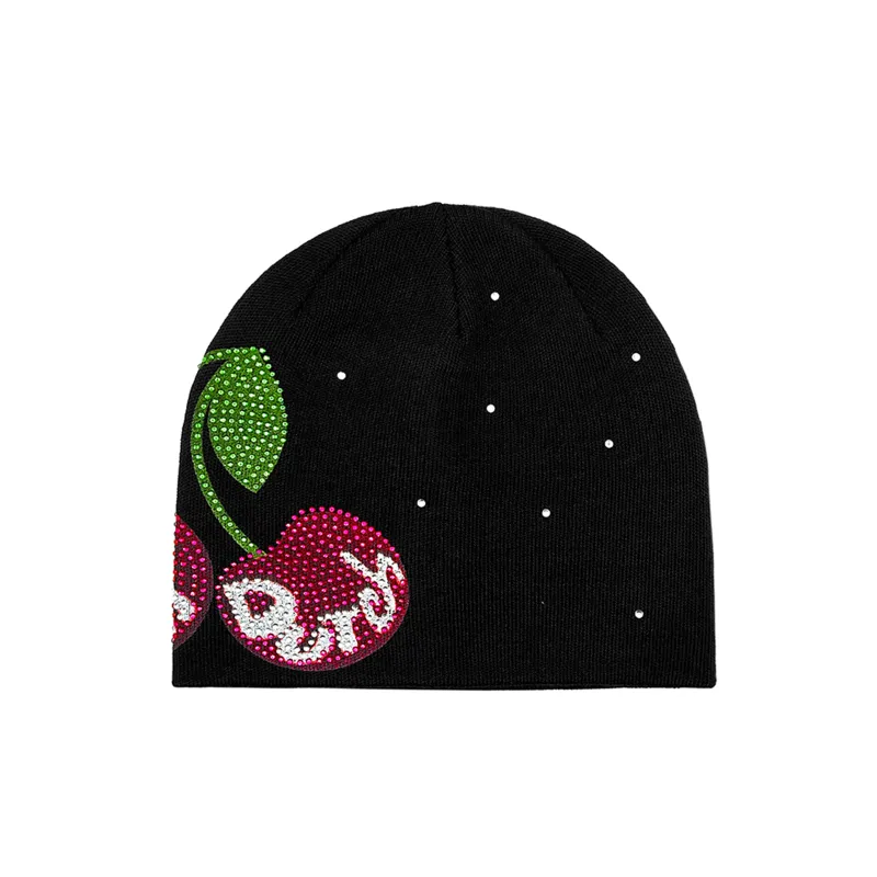 Rhinestone Cherry Beanie - Black made by Von Dutch