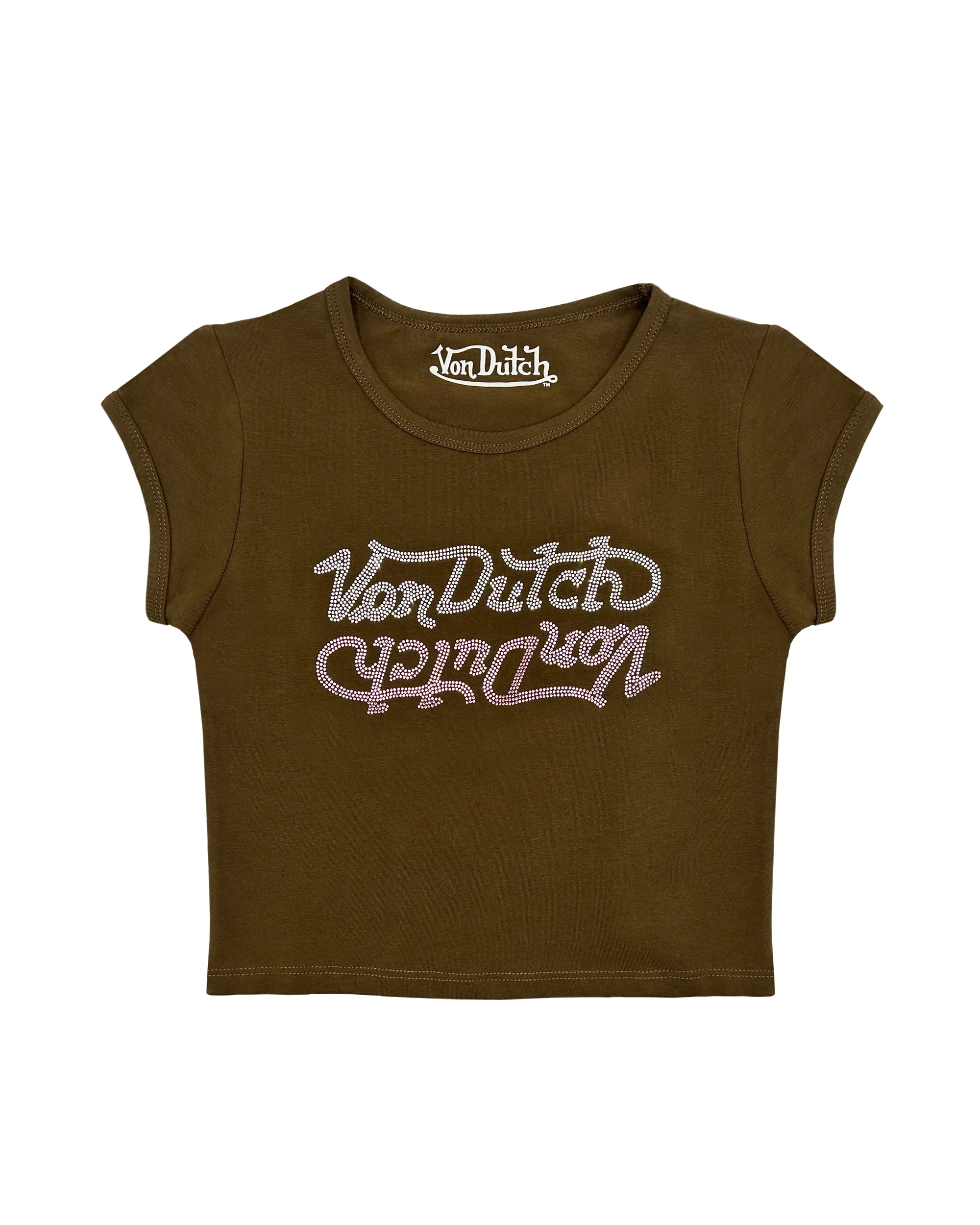 Brown Rhinestone Seeing Double Tee sold by Von Dutch