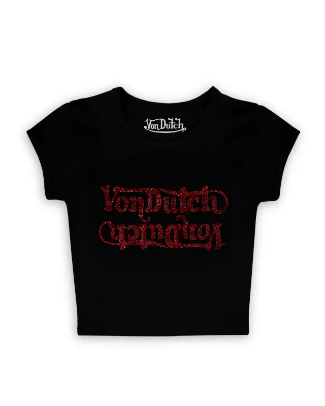 Red Rhinestone Seeing Double Tee made by Von Dutch