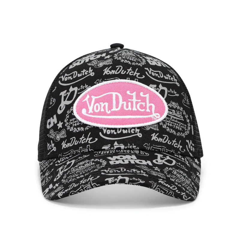 Logo Stamp Trucker Hat - Black and Pink made by Von Dutch