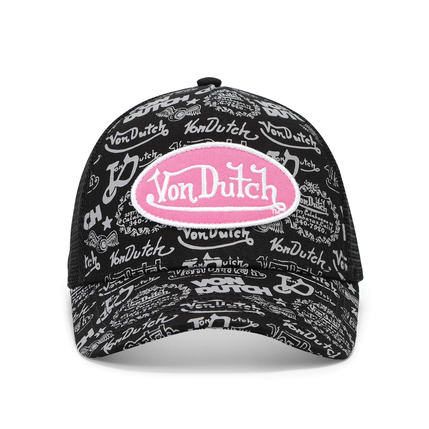 Logo Stamp Trucker Hat - Black and Pink sold by Von Dutch