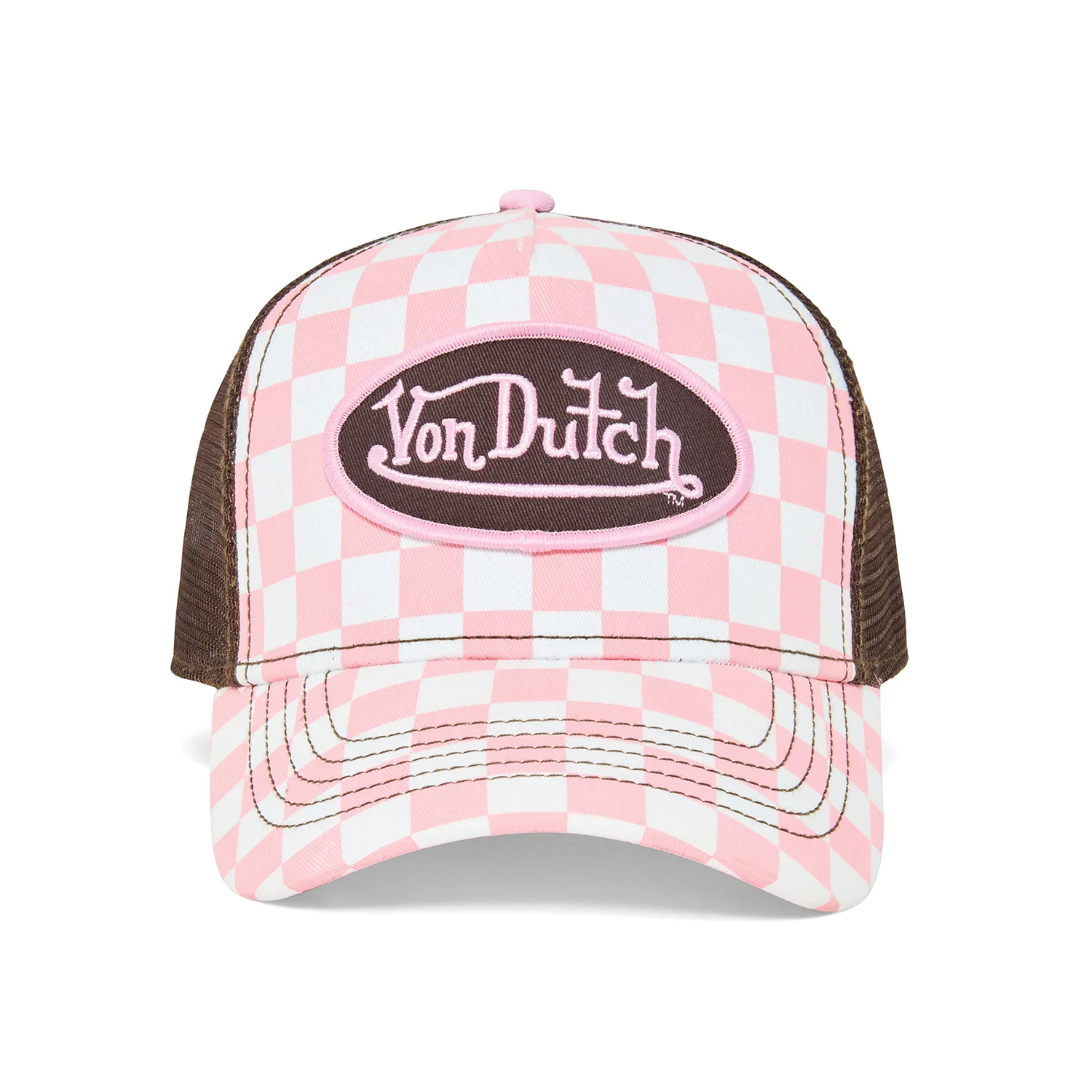 Pink Checker Trucker Hat sold by Von Dutch