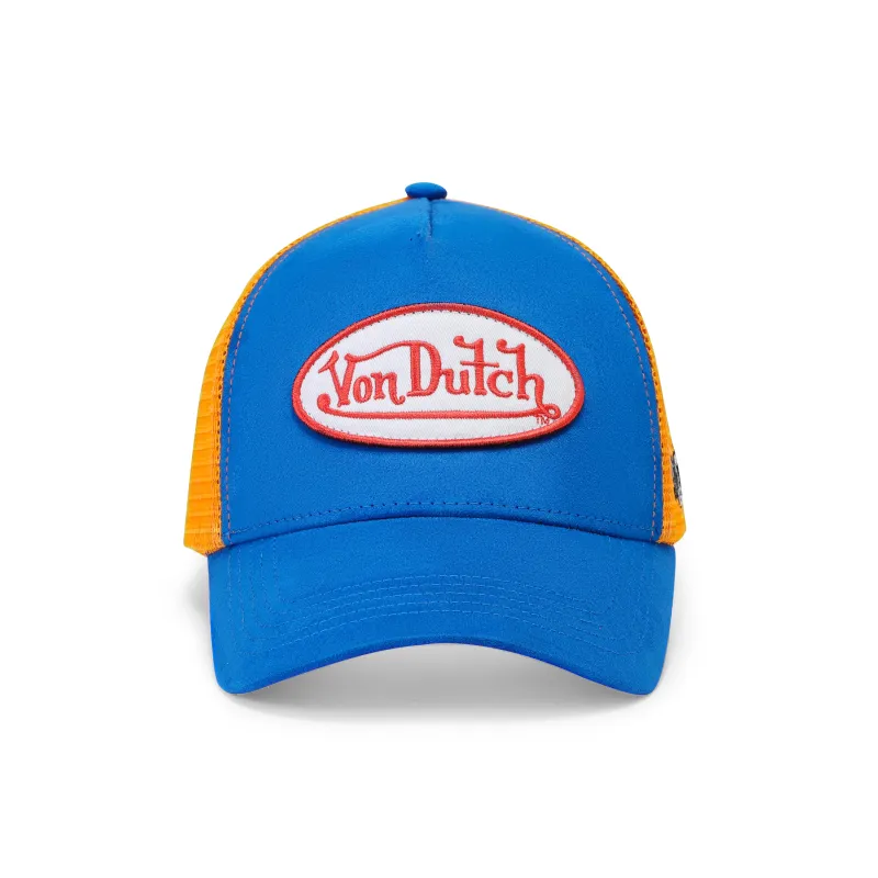 Suede Trucker Hat - Blue and Orange made by Von Dutch