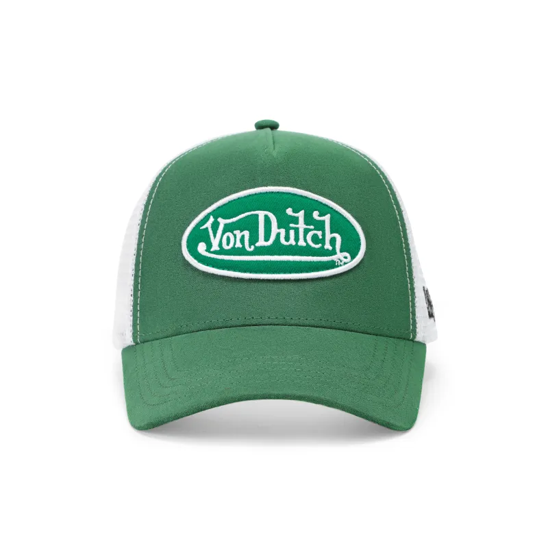 Suede Trucker Hat - Green and White made by Von Dutch