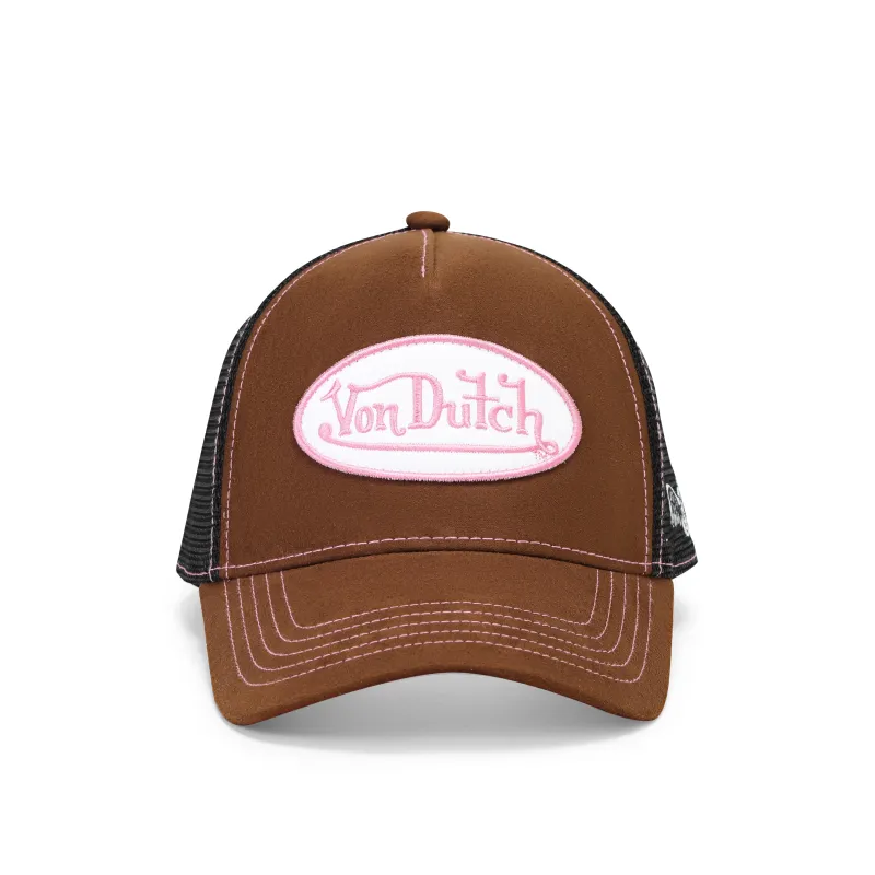 Suede Trucker Hat - Brown and Pink made by Von Dutch