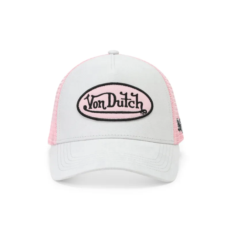 Suede Trucker Hat - Grey and Pink made by Von Dutch
