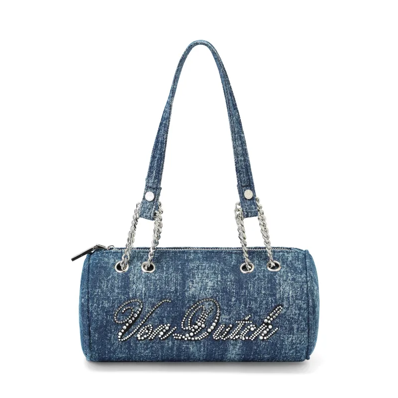 Barrel Bag - Long Barrel Blue Denim Rhinestone made by Von Dutch