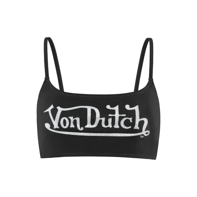 Rhinestone Classic Racing Spaghetti Top - Black made by Von Dutch