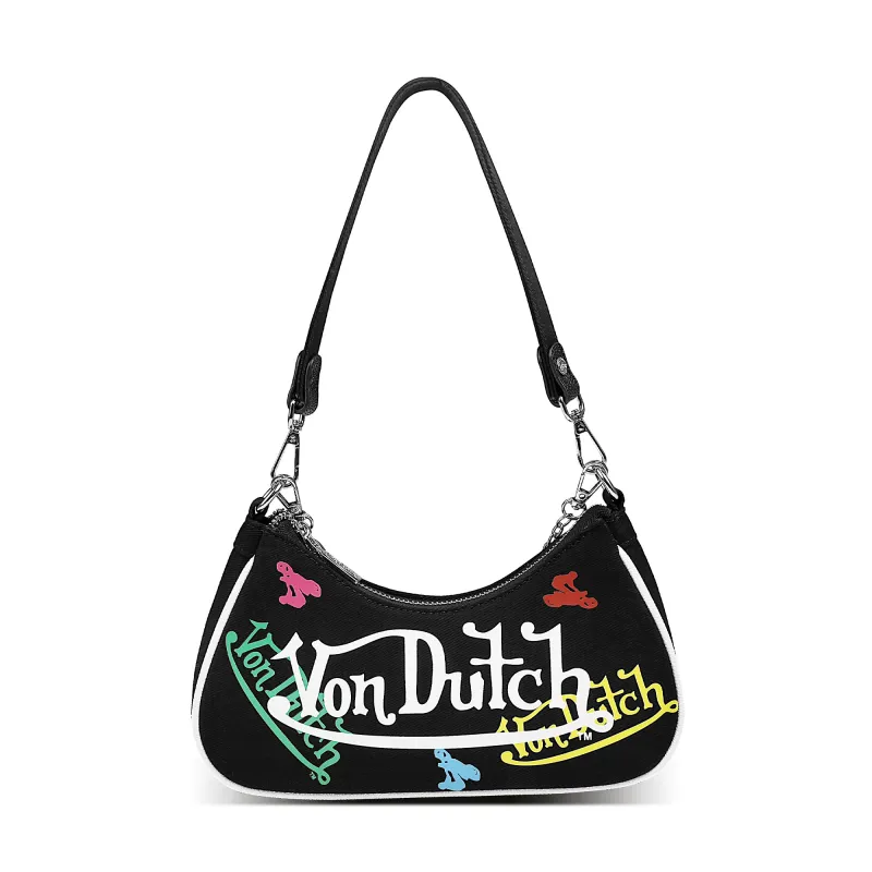 Black Multi-Logo Denim Shoulder Bag made by Von Dutch