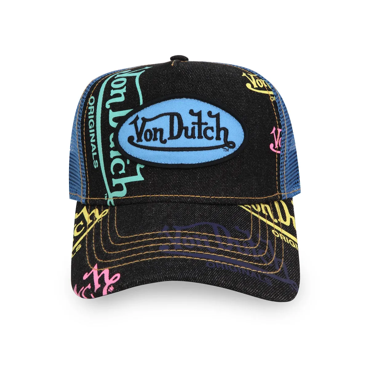 Von Dutch Navy Denim Blue Logo Trucker Hat sold by Von Dutch