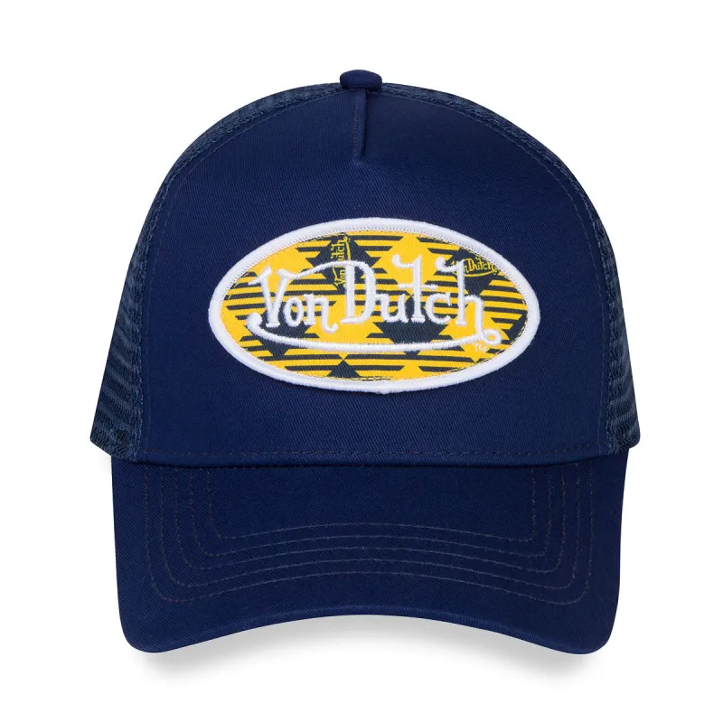 Navy & Yellow Plaid Trucker sold by Von Dutch