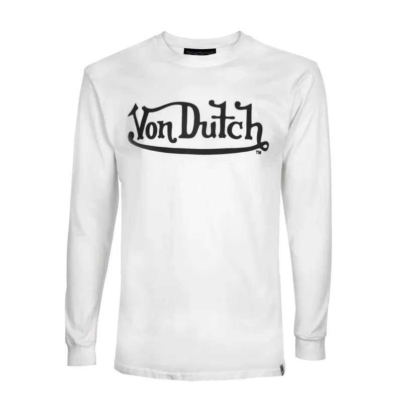 White With Black Classic Wordmark Long Sleeve Tee sold by Von Dutch
