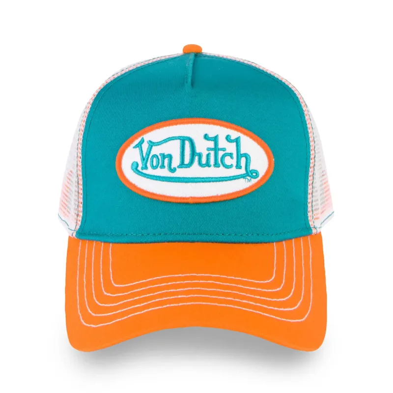 Teal with Orange Trucker made by Von Dutch
