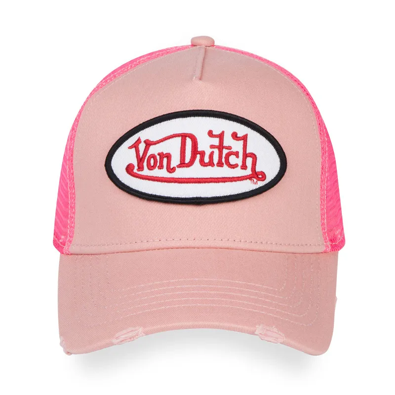 Distressed Dirty Pink Trucker Hat made by Von Dutch