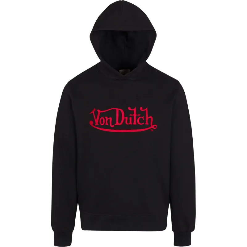 Men's Embroidered Logo Red on Black Hoodie sold by Von Dutch