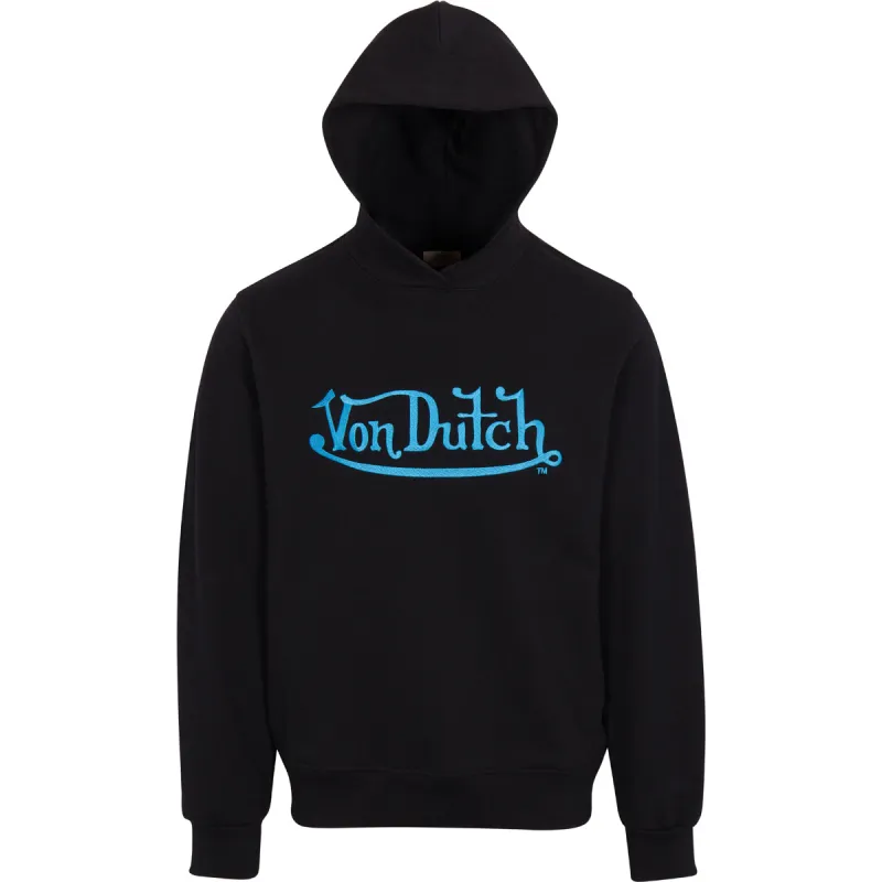 Men's Embroidered Logo Blue on Black Hoodie sold by Von Dutch