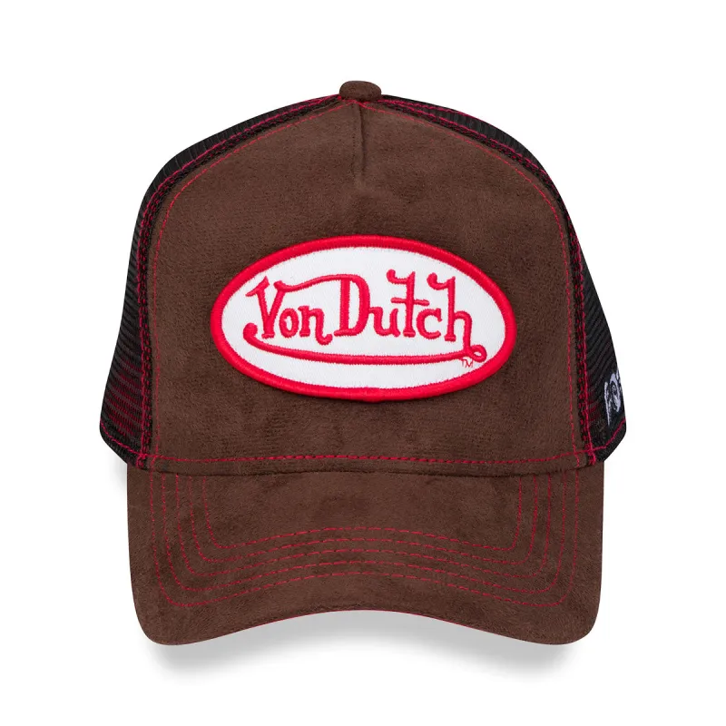 Brown & Red Velvet Trucker Hat made by Von Dutch