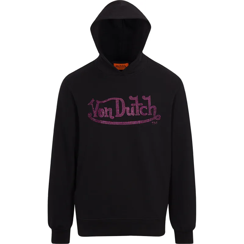 Von Dutch Women's Purple Rhinestone Black Hoodie made by Von Dutch