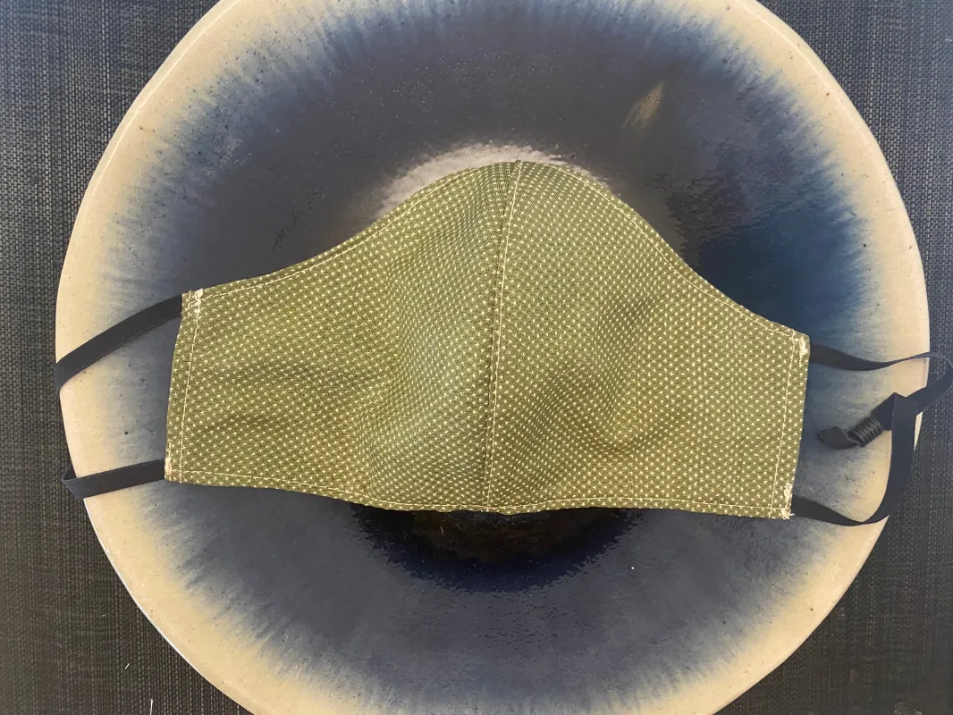 Japanese Vintage Kimono Mask (Uguisu Dot Kasuri) sold by VPL