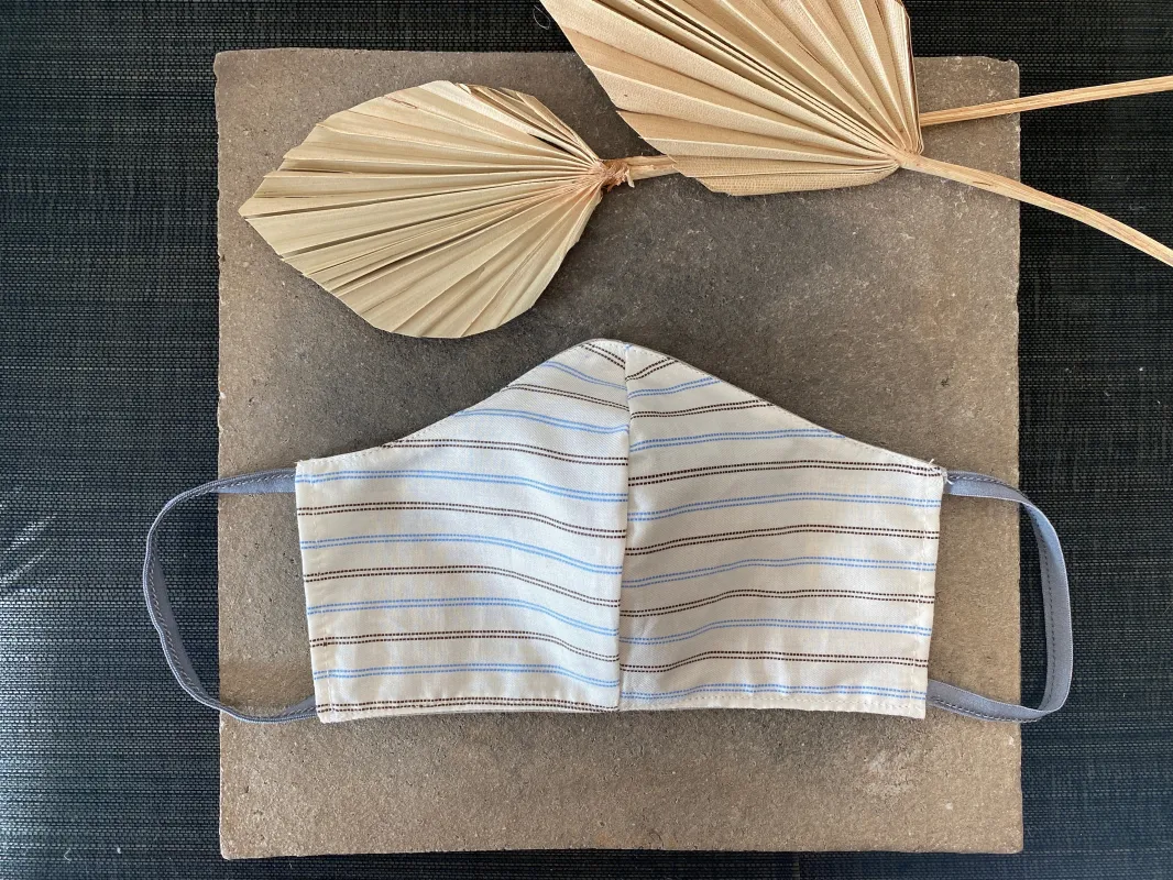 Back to Work Blue x Brown Stripe Masks sold by VPL