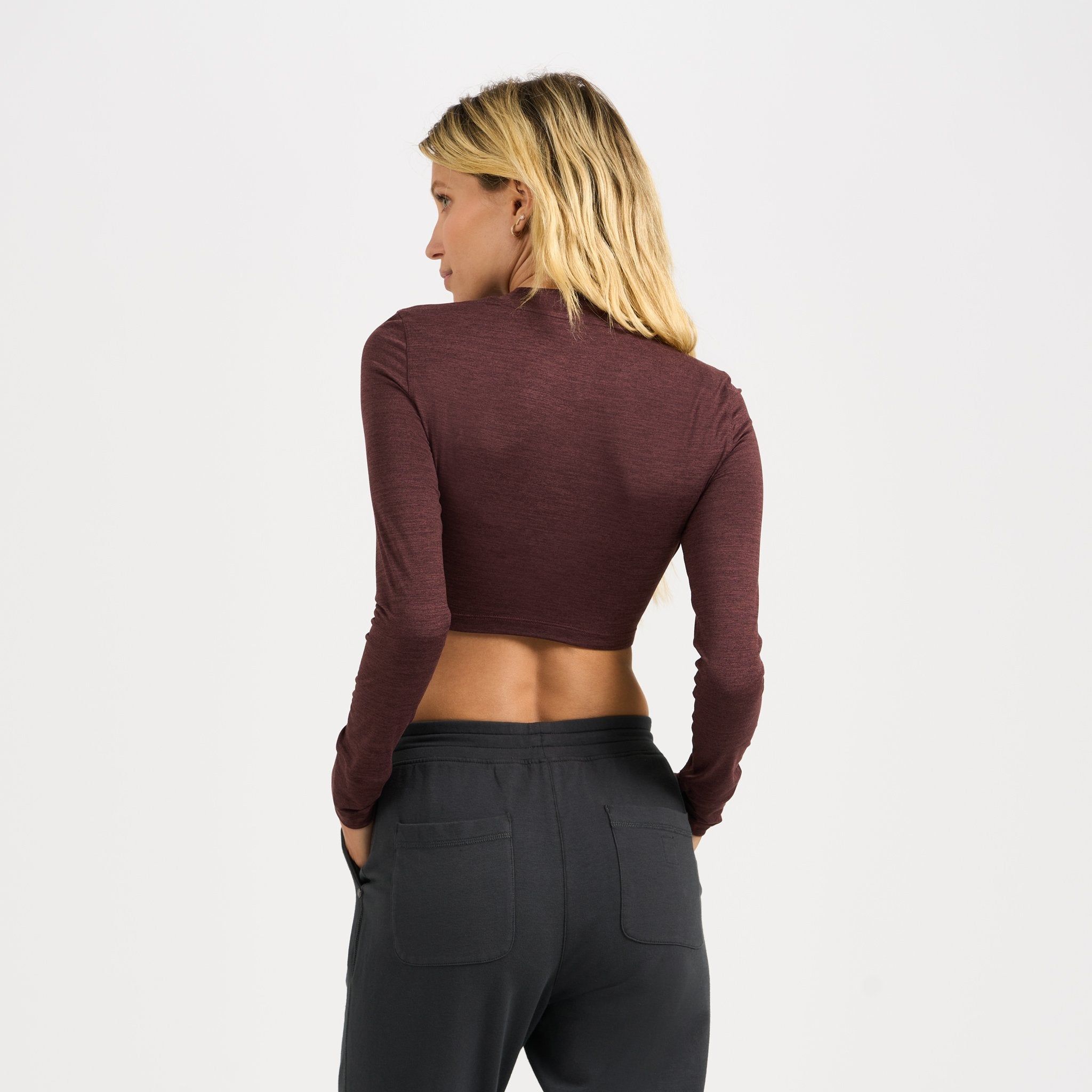 Long-Sleeve Lux Crop Tee | Fig Heather sold by Vuori product image thumbnail 3