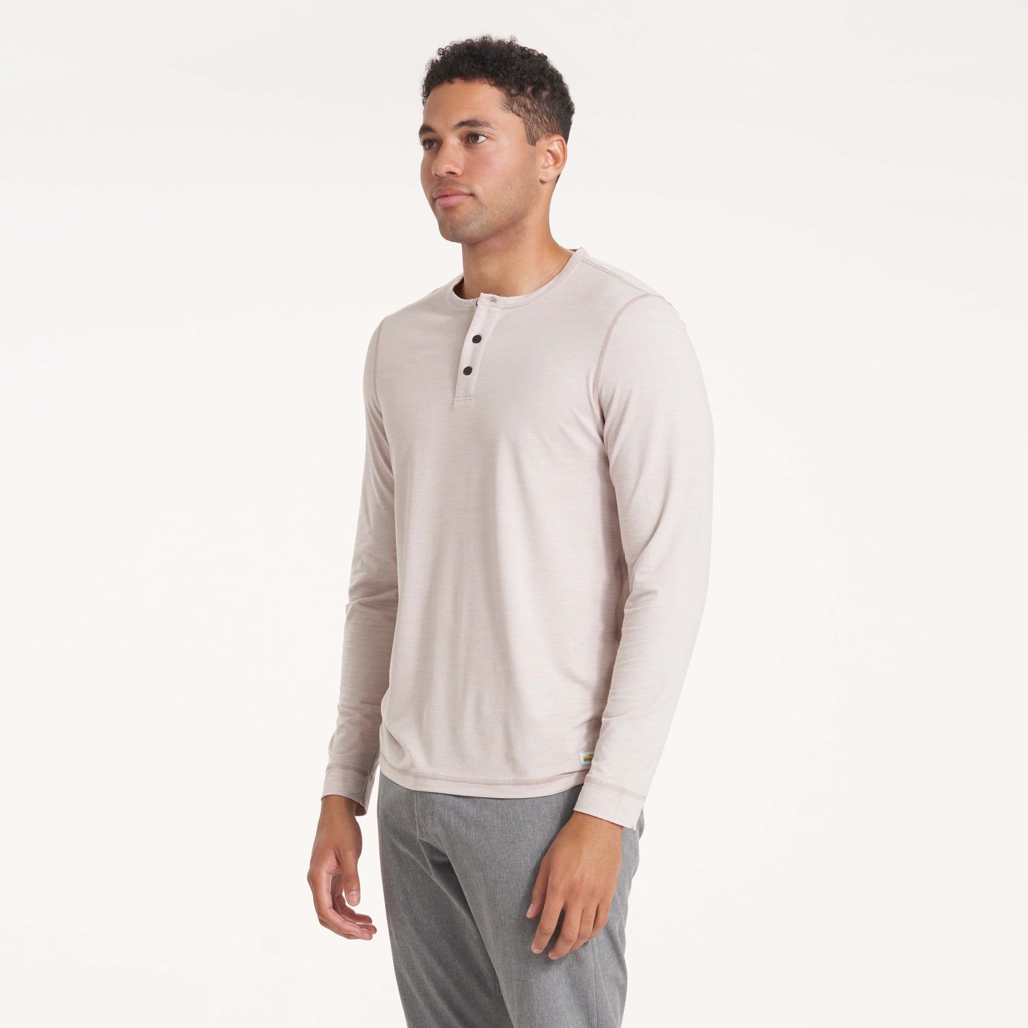 Long-Sleeve Ease Performance Henley | Oyster Heather sold by Vuori product image thumbnail 3