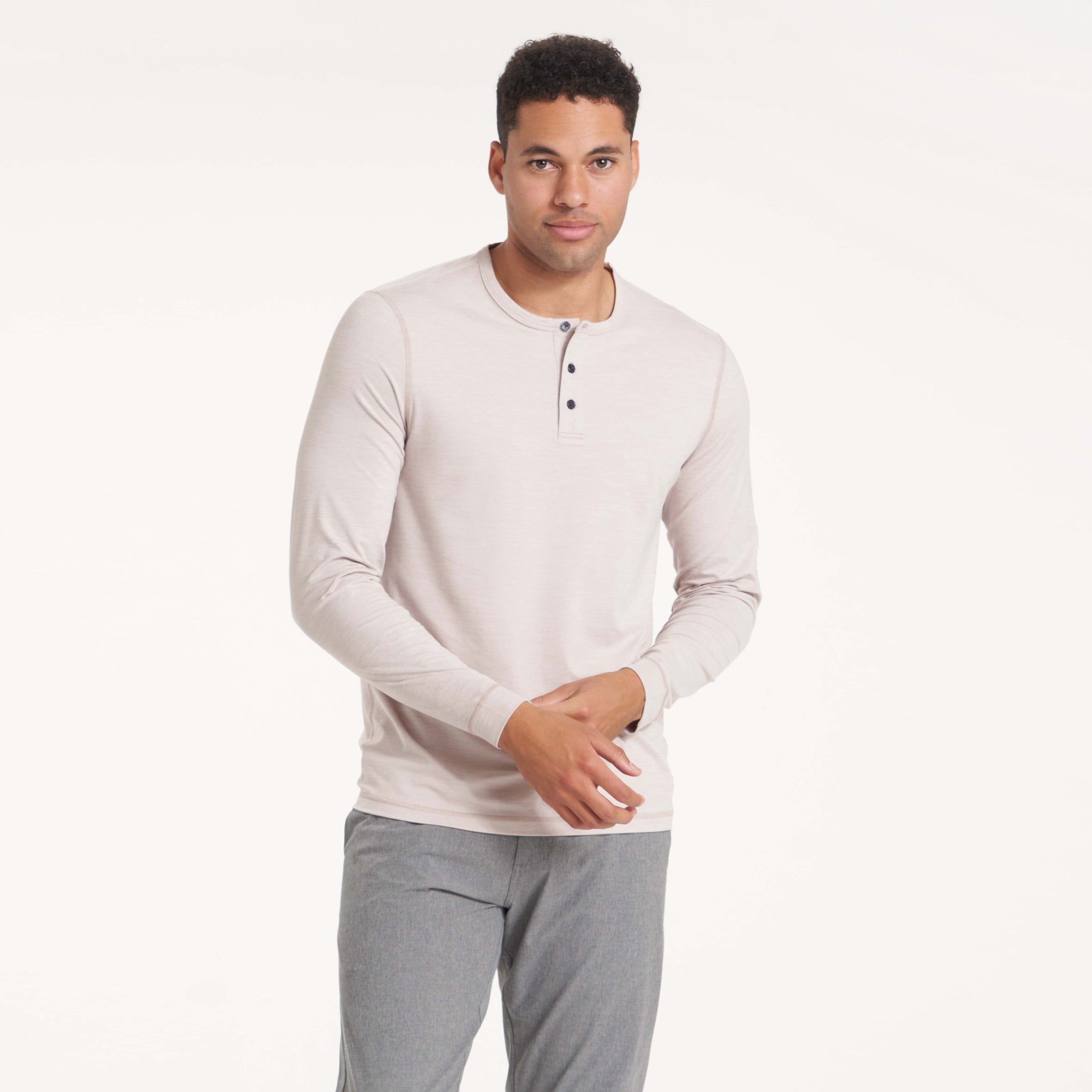 Long-Sleeve Ease Performance Henley | Oyster Heather sold by Vuori product image thumbnail 2