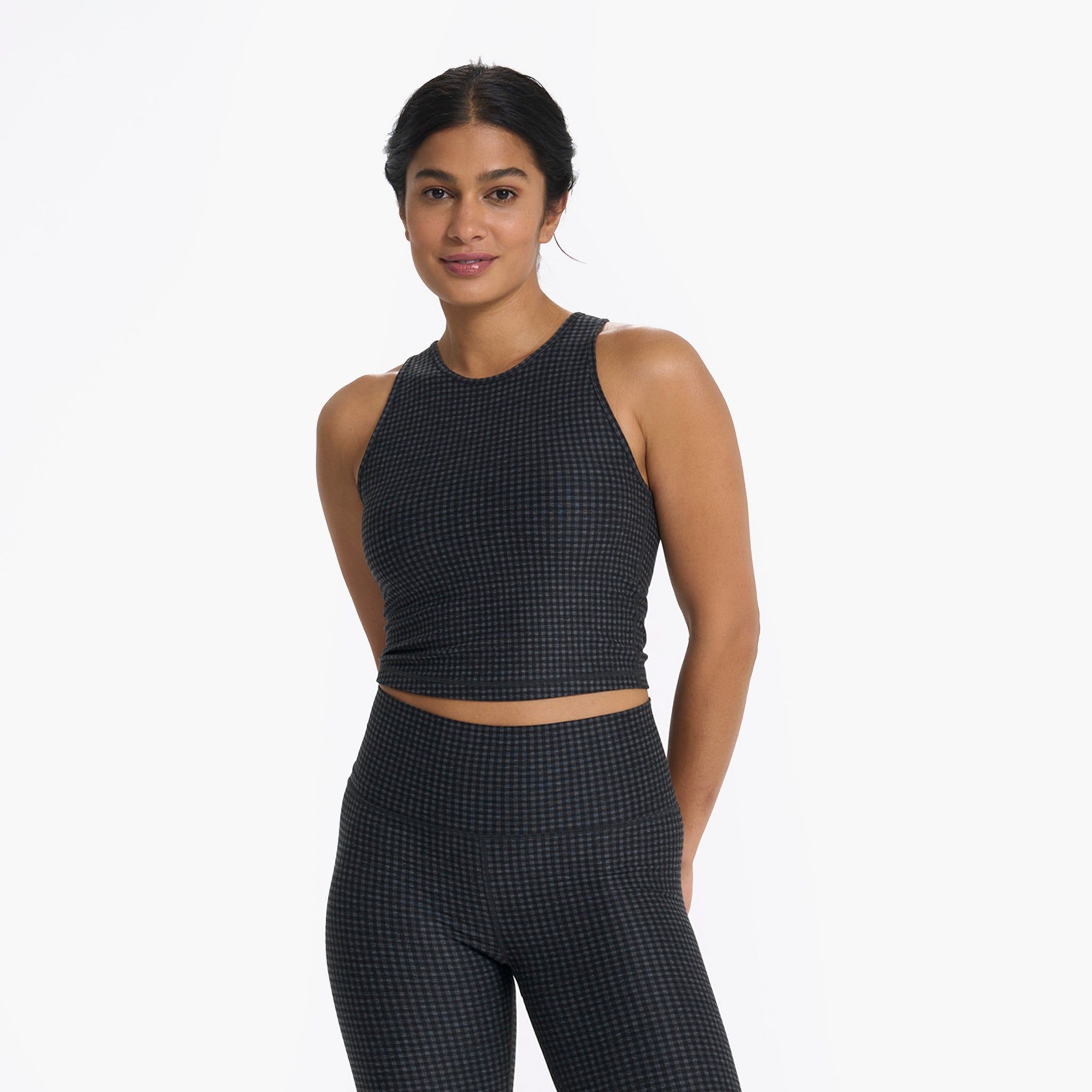 Elevation Plyo Tank | Charcoal Heather Gingham sold by Vuori