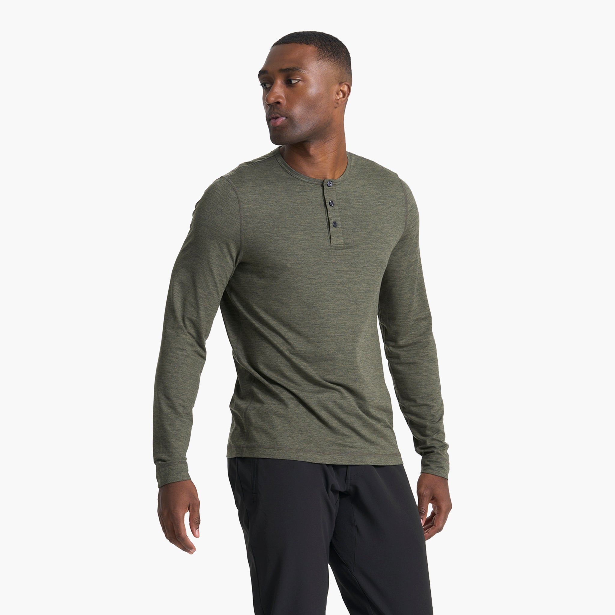 Long-Sleeve Ease Performance Henley | Oregano Heather sold by Vuori product image thumbnail 3