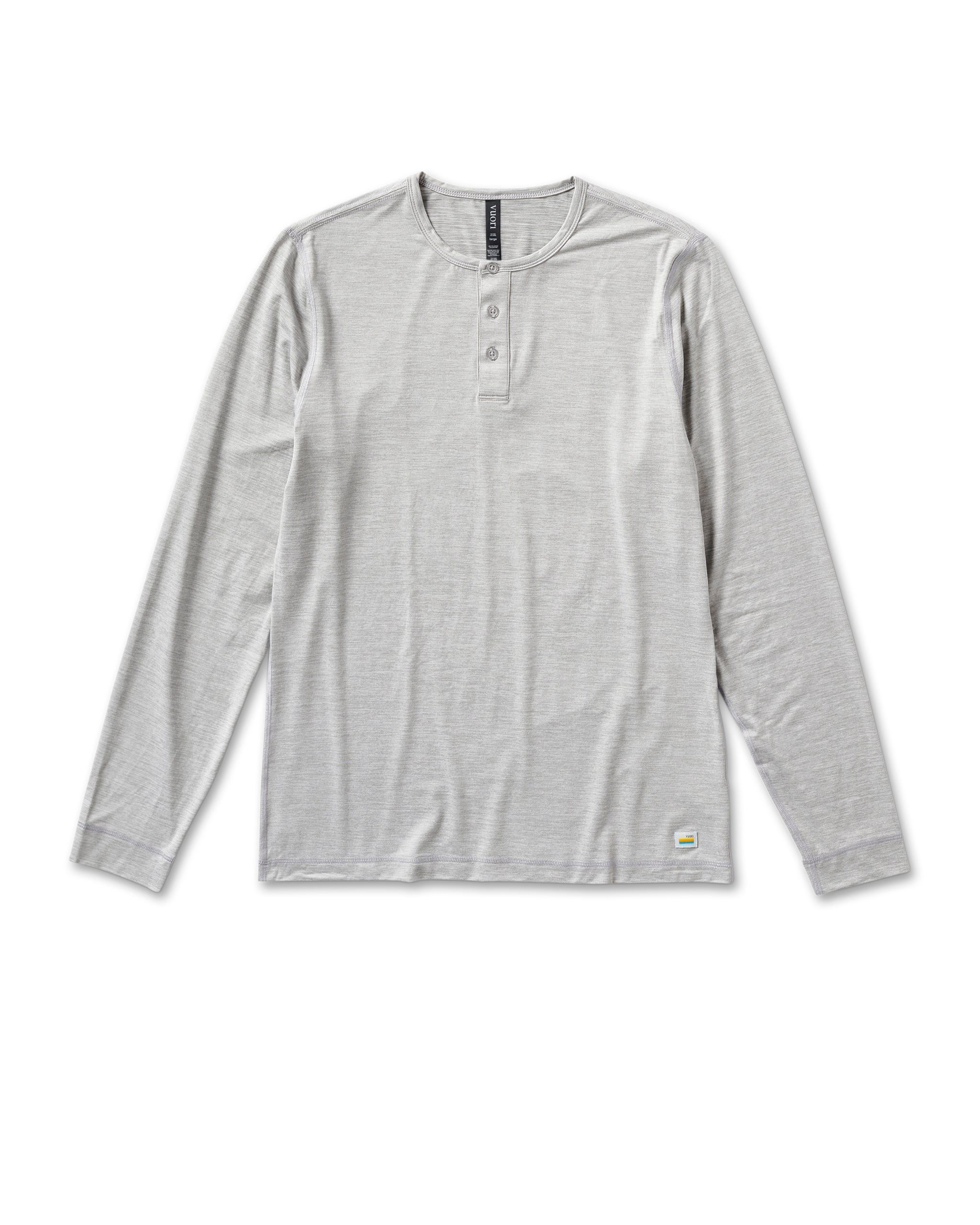 Long-Sleeve Ease Performance Henley | Light Heather Grey sold by Vuori
