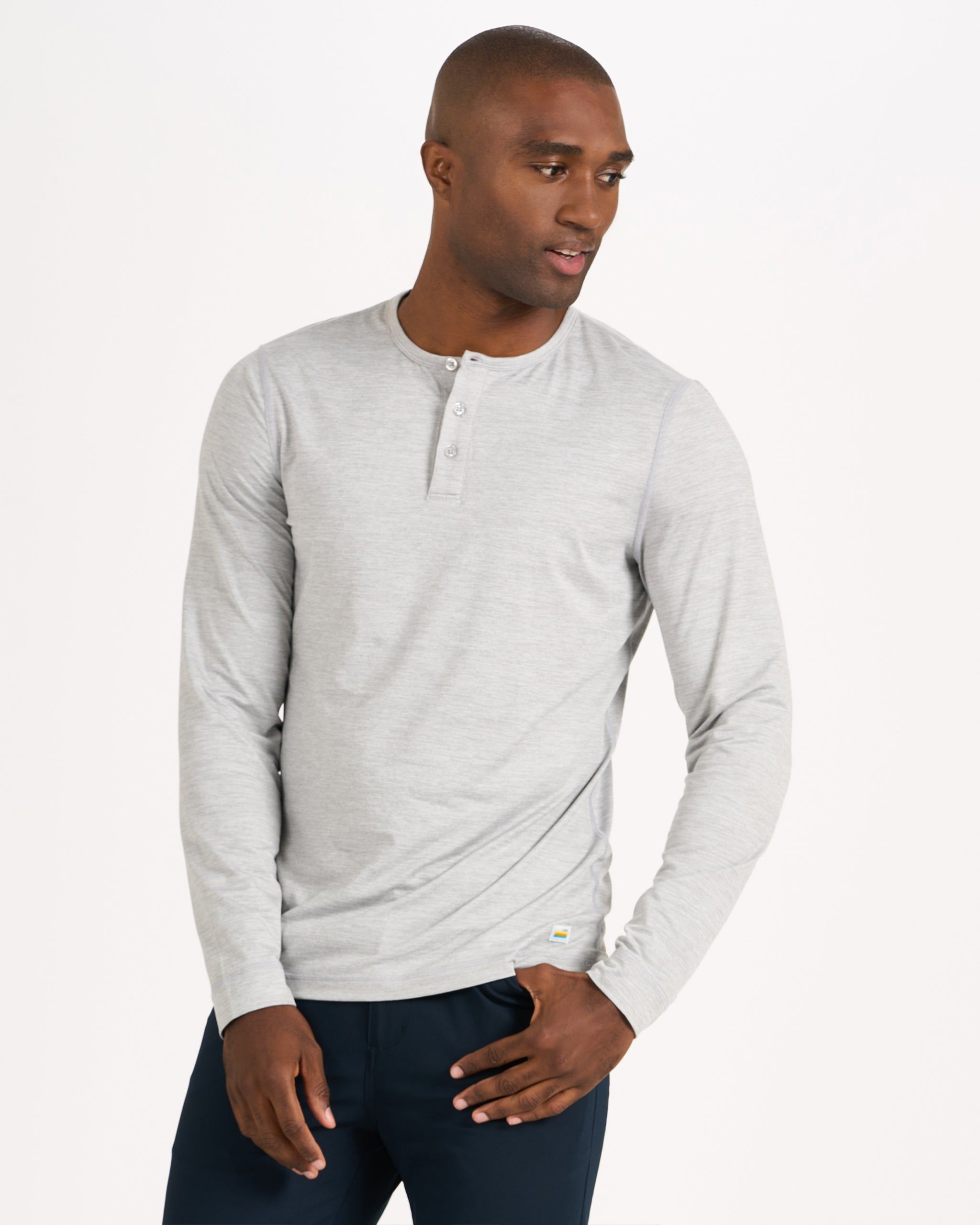 Long-Sleeve Ease Performance Henley | Light Heather Grey sold by Vuori product image thumbnail 2