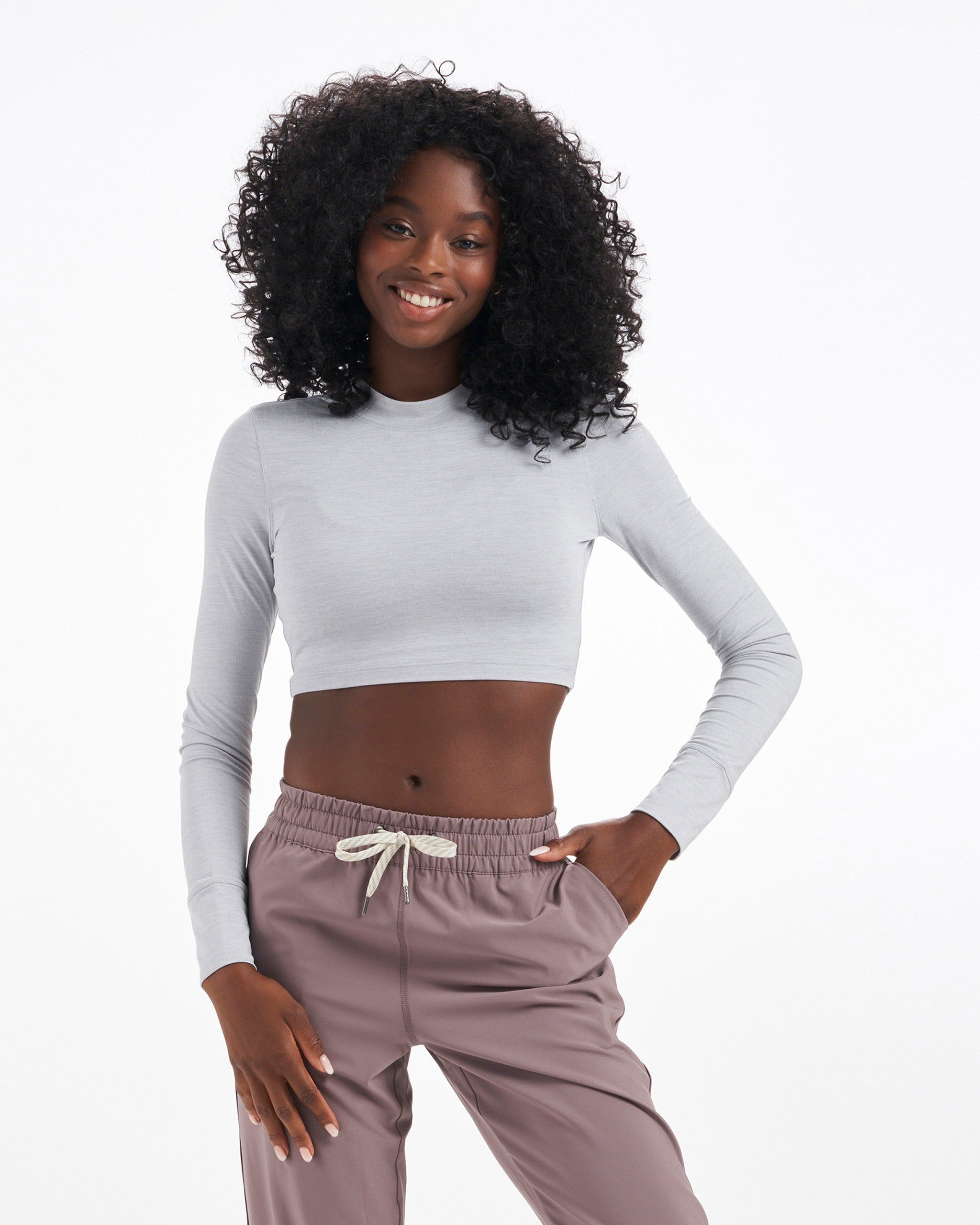 Long-Sleeve Lux Crop Tee | Platinum Heather sold by Vuori