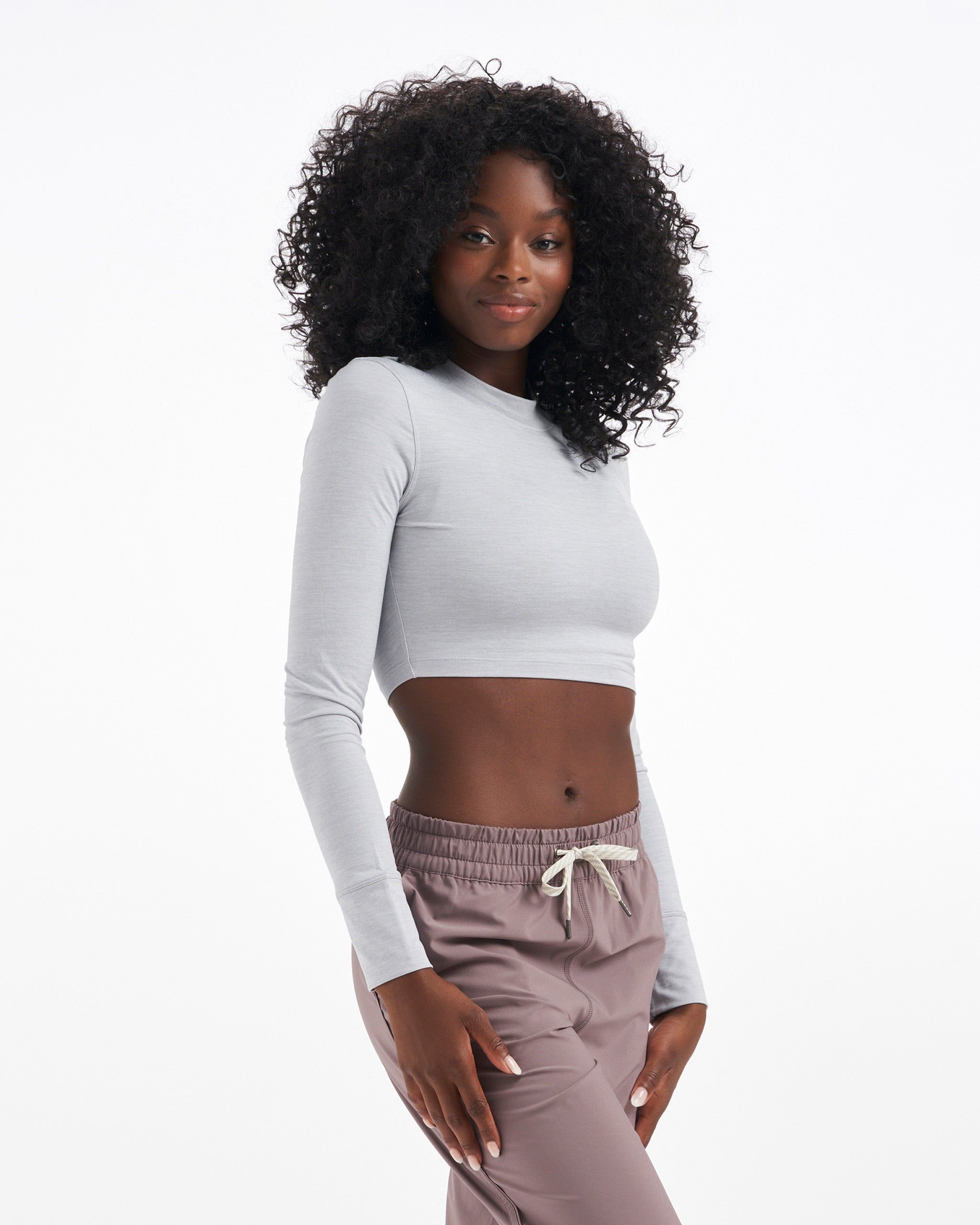 Long-Sleeve Lux Crop Tee | Platinum Heather sold by Vuori product image thumbnail 2