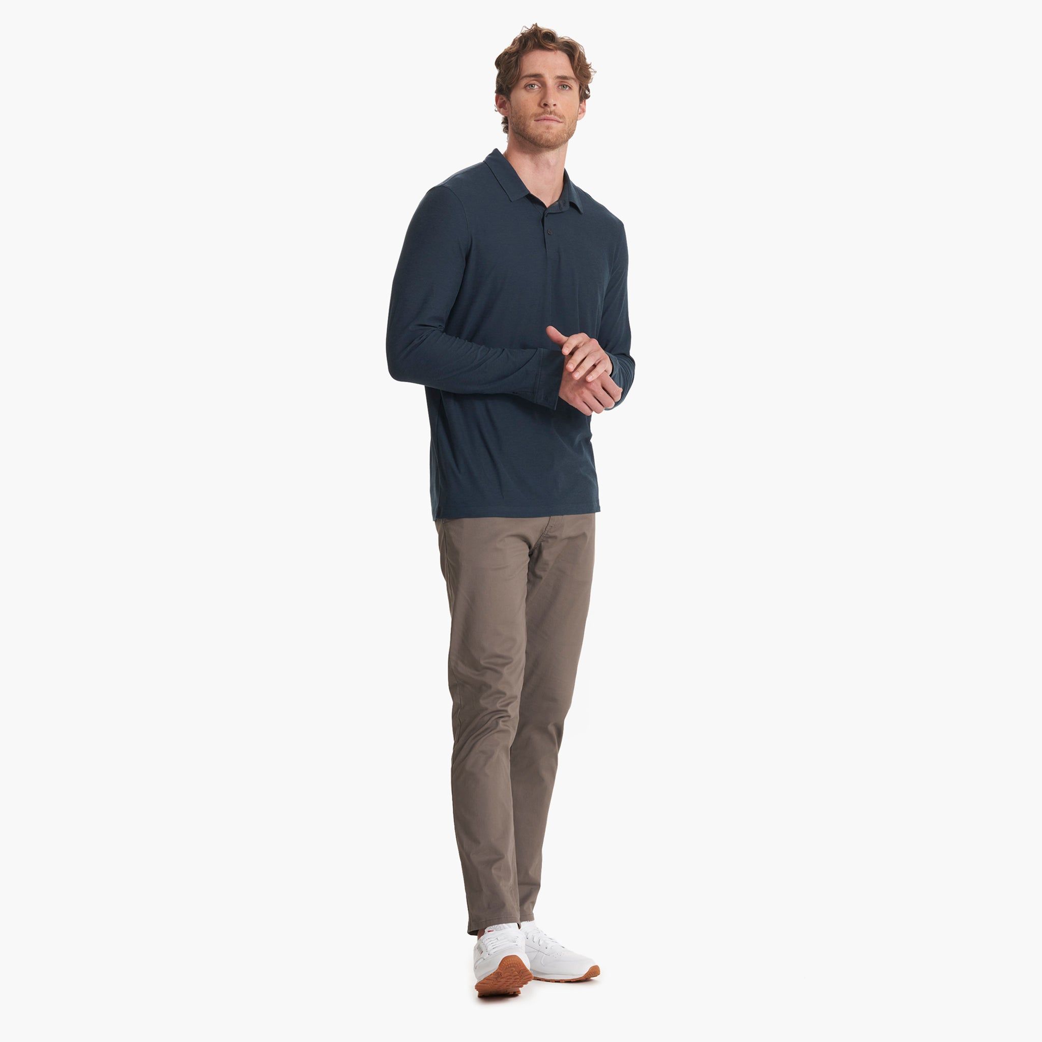 Long Sleeve Strato Tech Polo | Navy Heather sold by Vuori product image thumbnail 6
