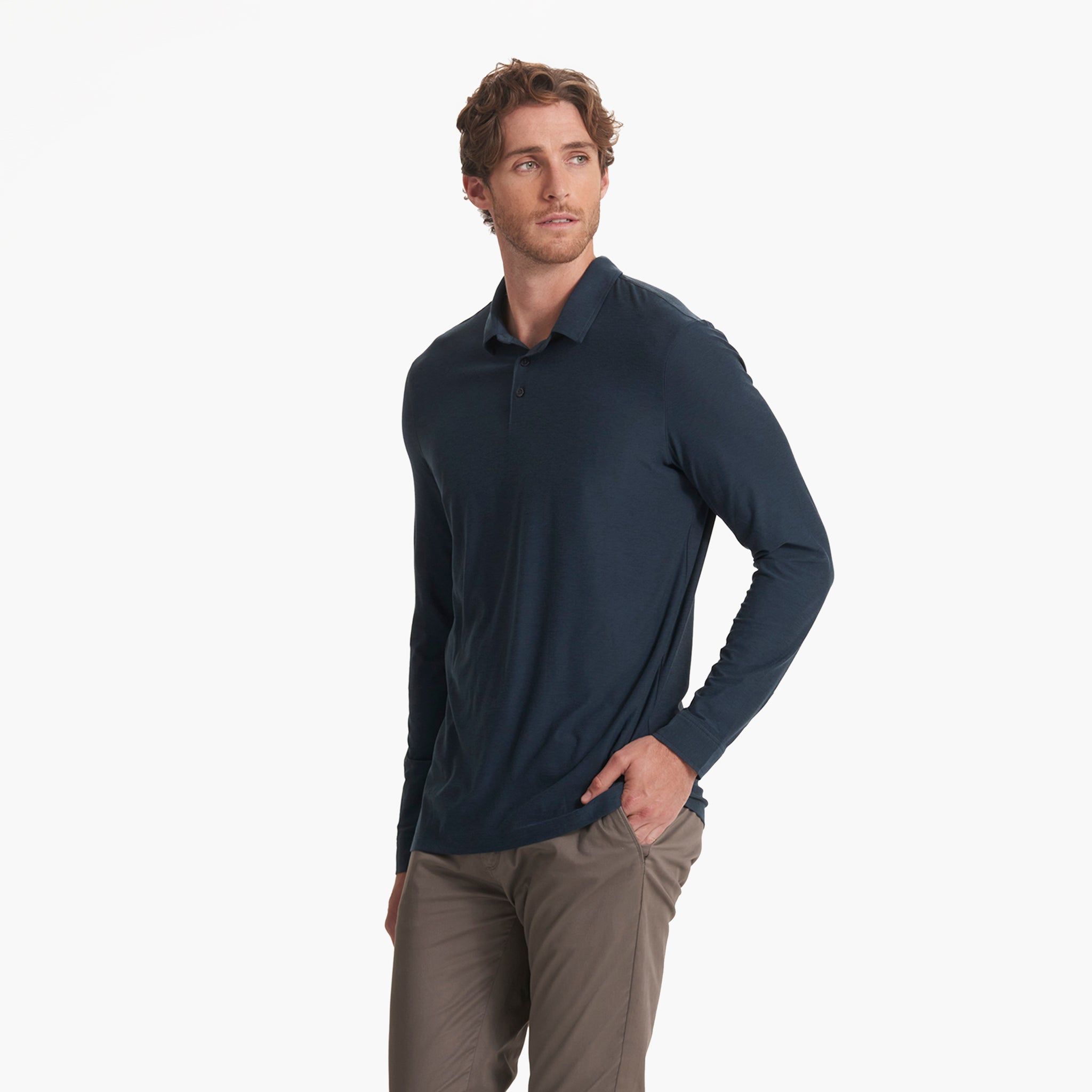 Long Sleeve Strato Tech Polo | Navy Heather sold by Vuori product image thumbnail 3