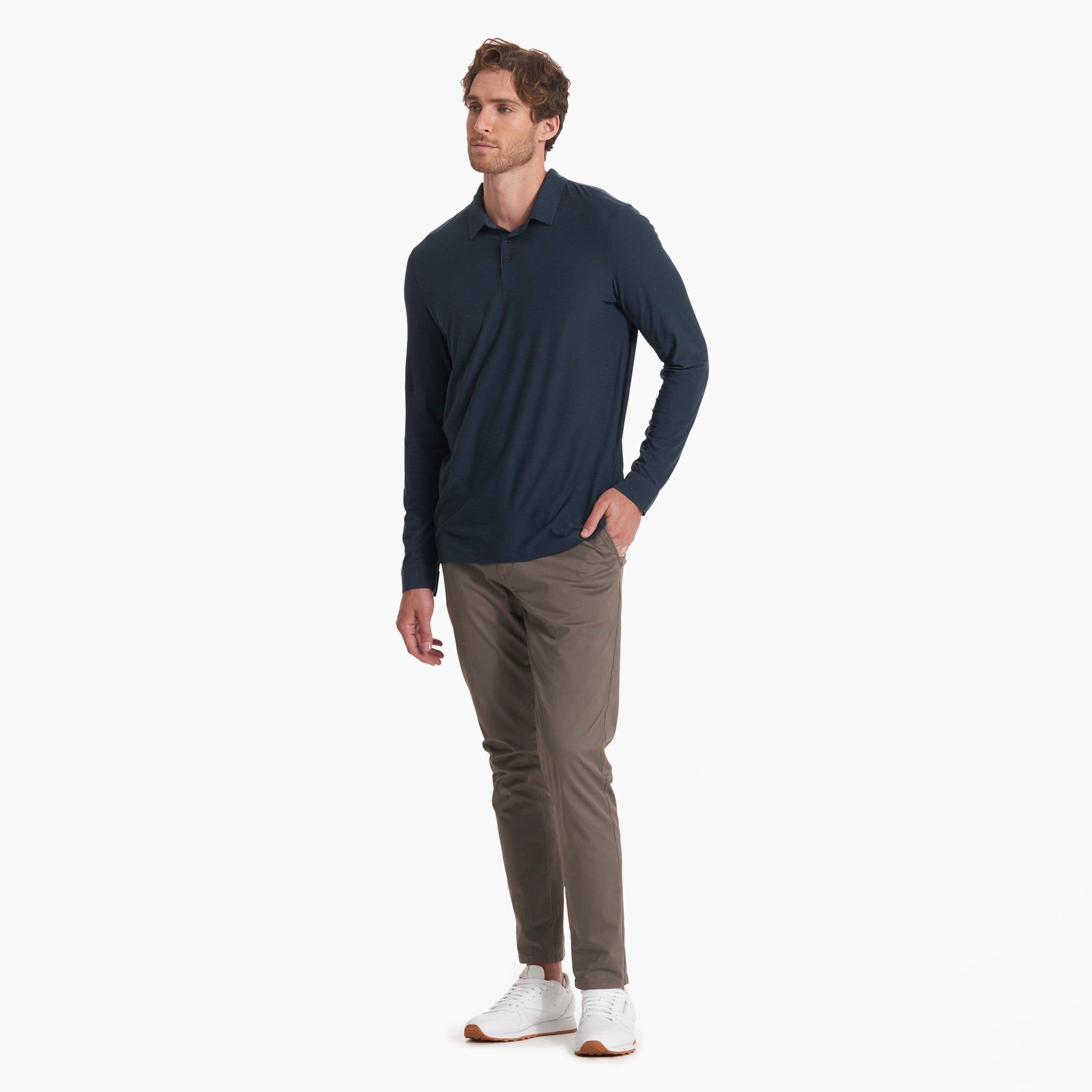 Long Sleeve Strato Tech Polo | Navy Heather sold by Vuori product image thumbnail 5