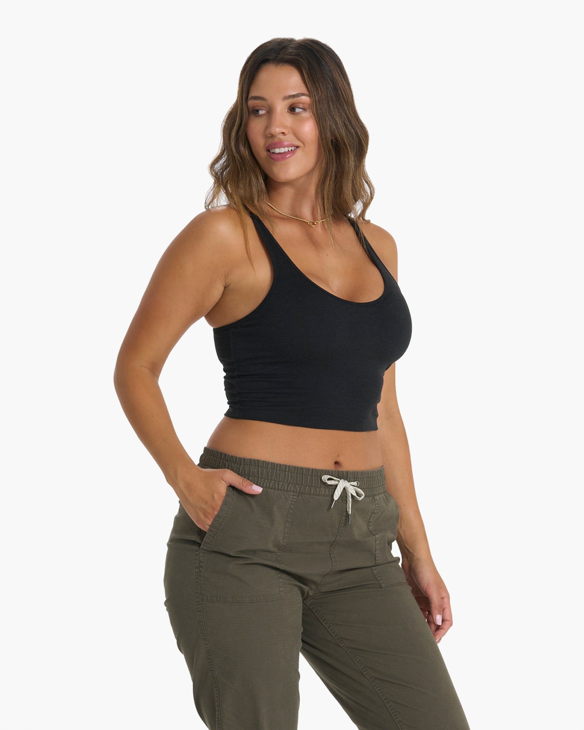 Halo Performance Crop | Black Heather sold by Vuori